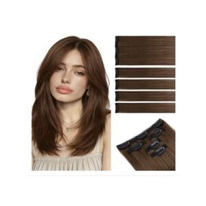 S-noilite Real Remy Human‎ Hair Clip In Extensions 5pc 38g Medium Brown #04